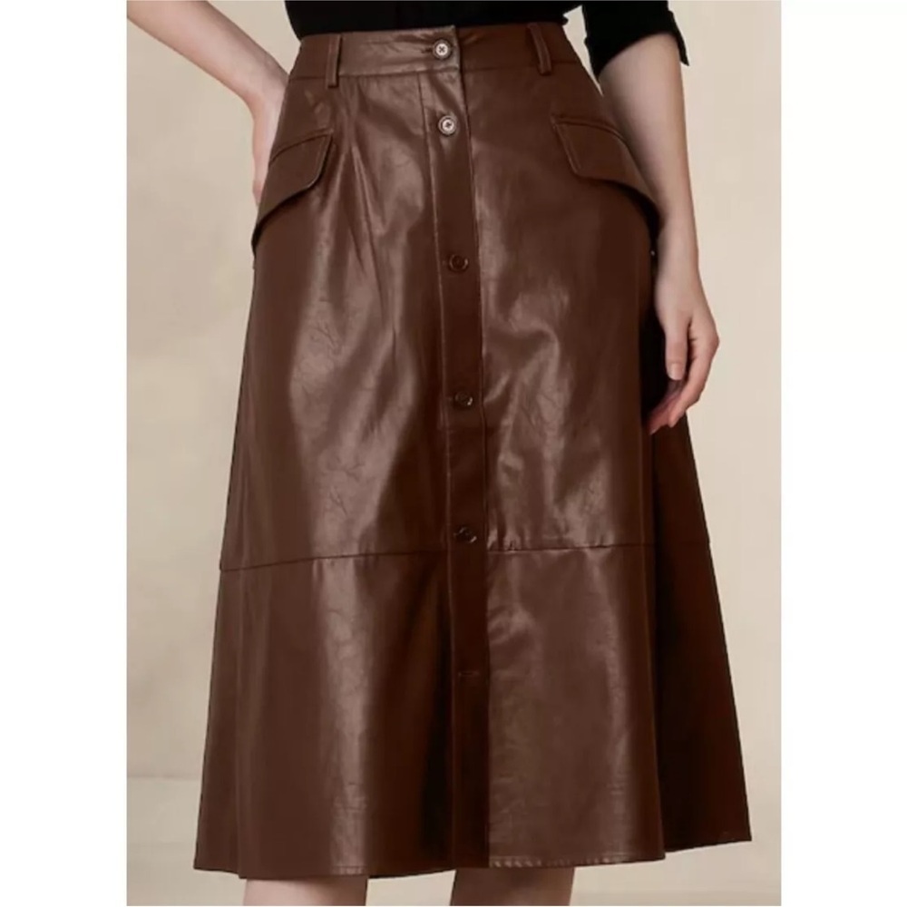 Banana Republic Factory Brown Faux Leather Midi Skirt